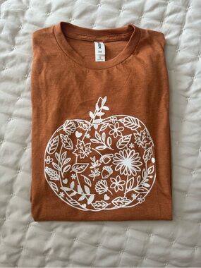 Floral Pumpkin Graphic Tee Fall Autumn Shirt Rust Orange Small